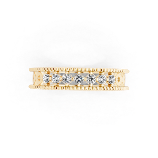 Rose Gold Navette Diamond Band Ring - Beaded Openwork Everyday Luxury Style