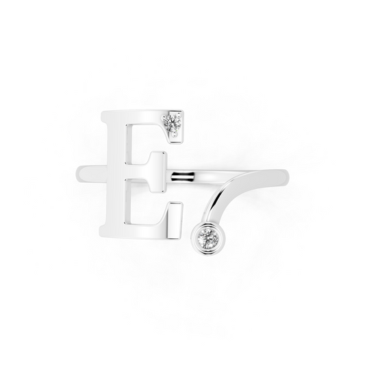 White Gold Initial F Diamond Ring - Elegant Monogram Statement Ring for Women • Modern