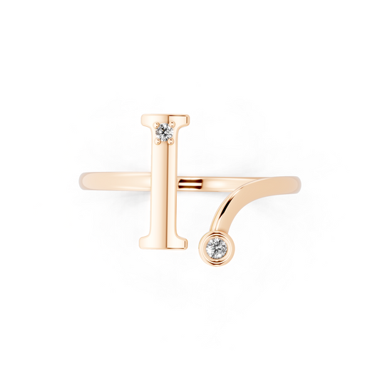 Elegant Rose Gold Letter I Ring with Diamond Accents - Contemporary Luxury Style