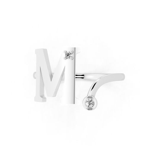 White Gold Diamond Initial Ring - Elegant Monogram Statement Ring