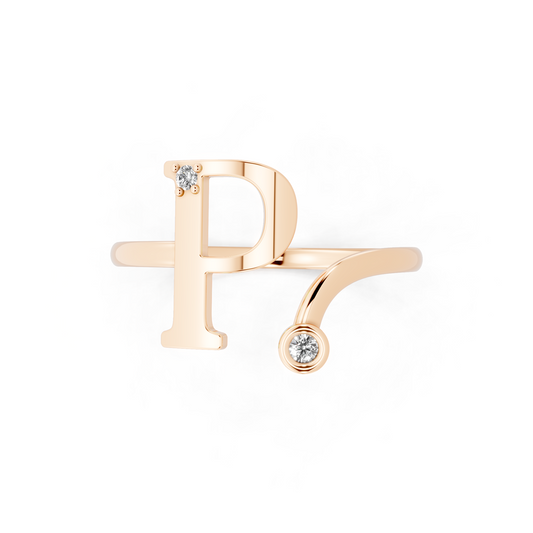 Rose Gold Letterform Open Ring - Sculptural Diamond Accent Luxury