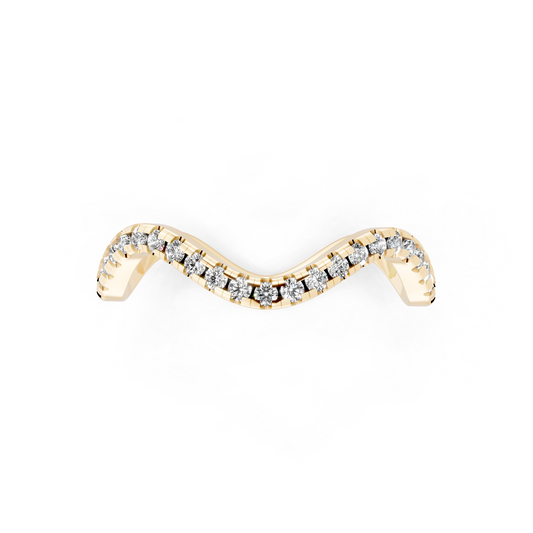 Yellow Gold Tone Wave Band Ring with White Stone Pave Curve