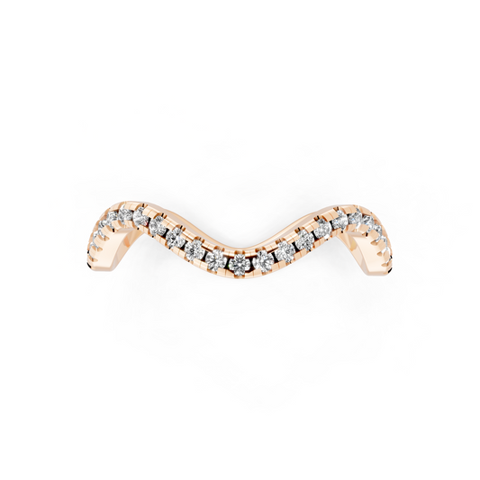 Rose Gold Tone Wave Band Ring with White Stone Pave Curve
