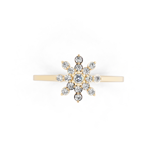 Yellow Gold Floral Starburst Ring with Lab Grown Diamond