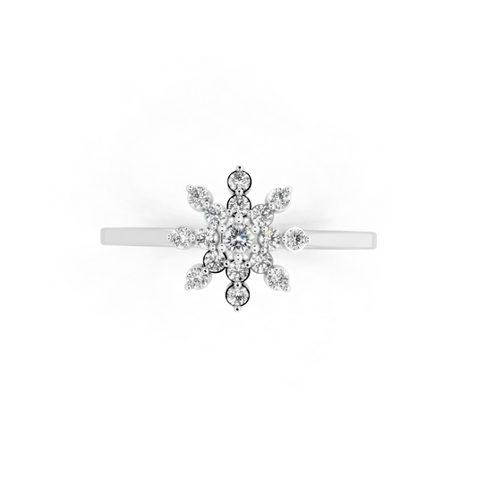 White Gold Floral Starburst Ring with Lab Grown Diamond