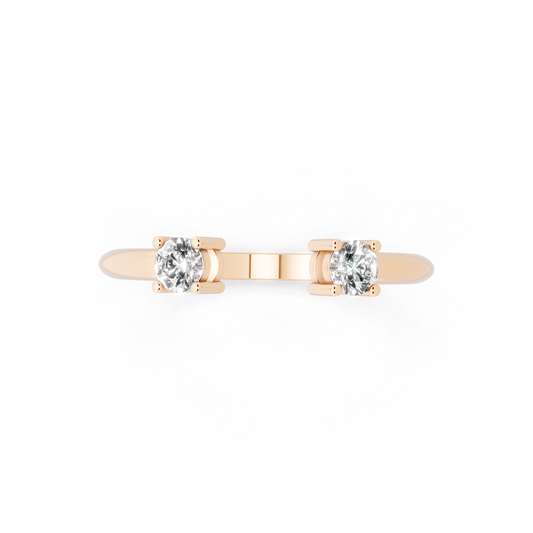 Rose Gold Tone Dual-Stone Open Ring - Elegant Contemporary Bypass Design