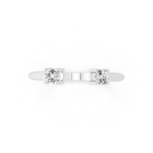 White Gold Tone Dual-Stone Open Ring - Elegant Contemporary Bypass Design