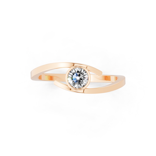 Rose Gold Tone Spiral Open Ring - Modern Solitaire Statement with White Sparkle