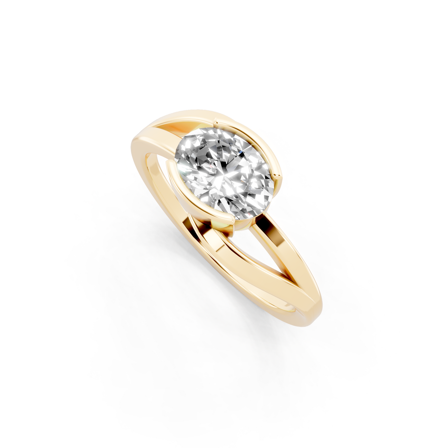 Sculptural Oval Solitaire Ring in Gold Tone