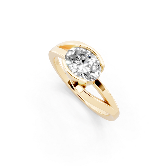 Sculptural Oval Solitaire Ring in Gold Tone