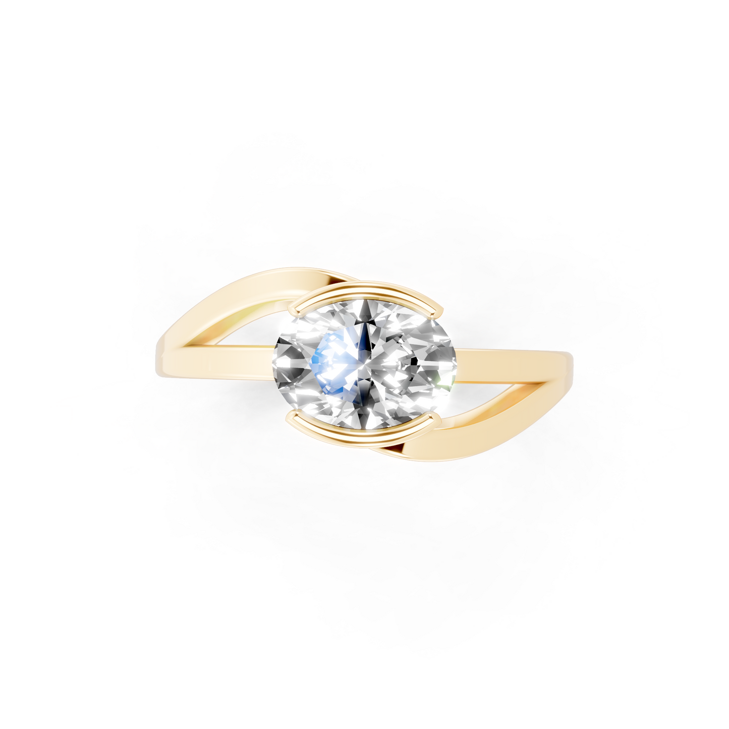 Sculptural Oval Solitaire Ring in Gold Tone