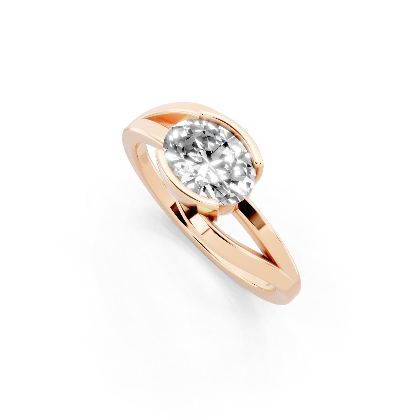 Sculptural Oval Solitaire Ring in Gold Tone