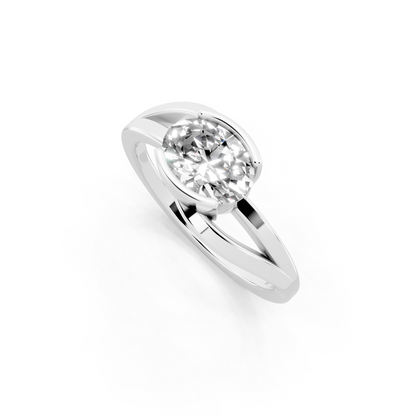 Sculptural Oval Solitaire Ring in Gold Tone