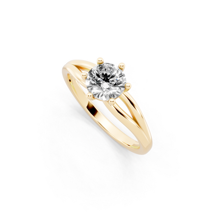 Round solitaire-inspired split-shank ring