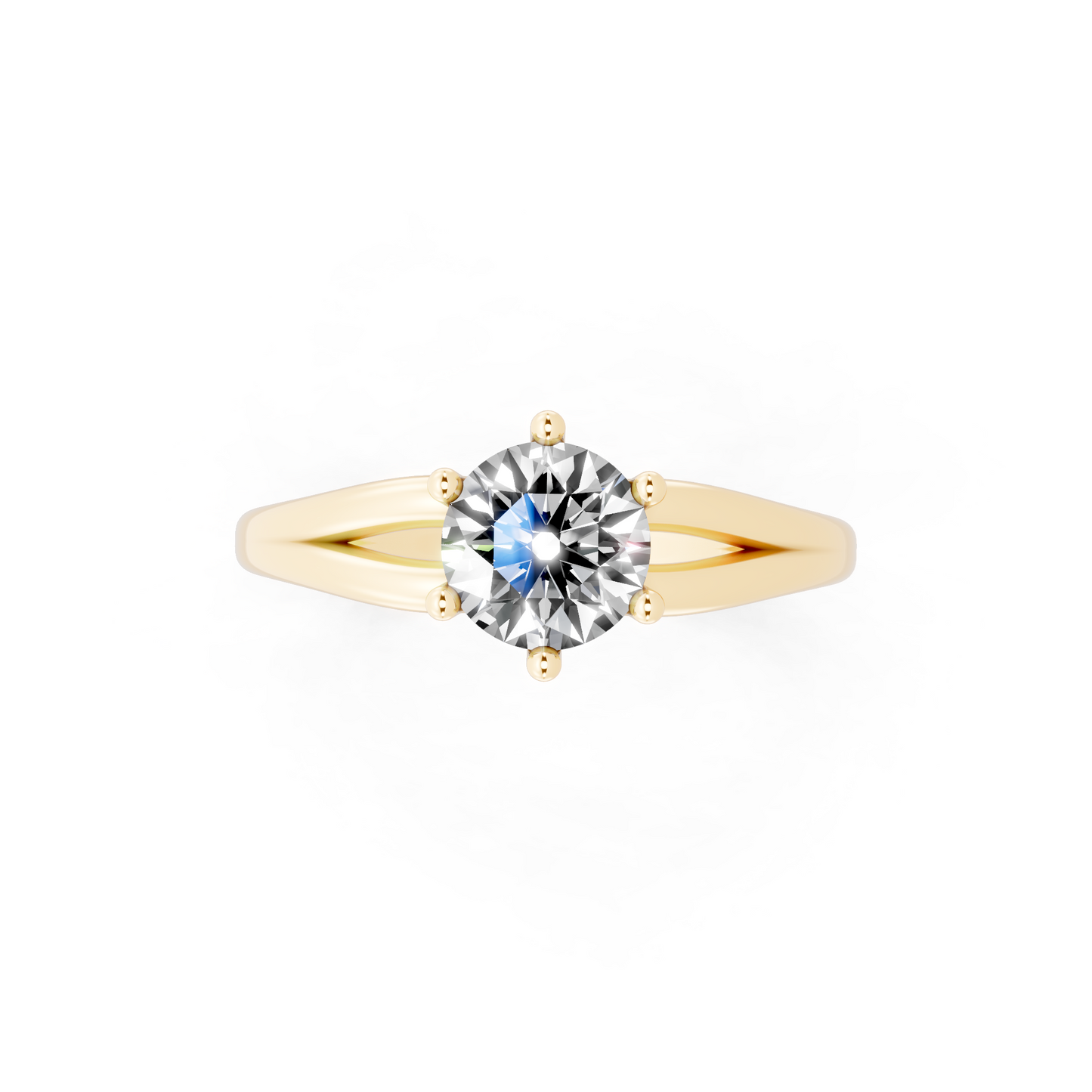 Round solitaire-inspired split-shank ring