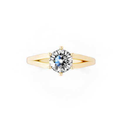 Round solitaire-inspired split-shank ring