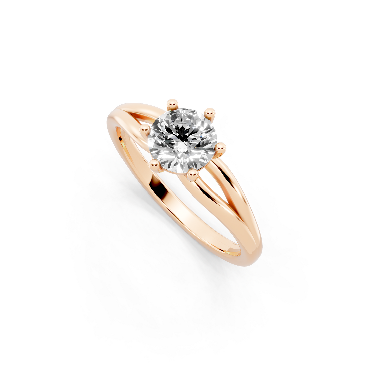 Round solitaire-inspired split-shank ring
