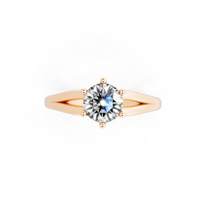 Round solitaire-inspired split-shank ring