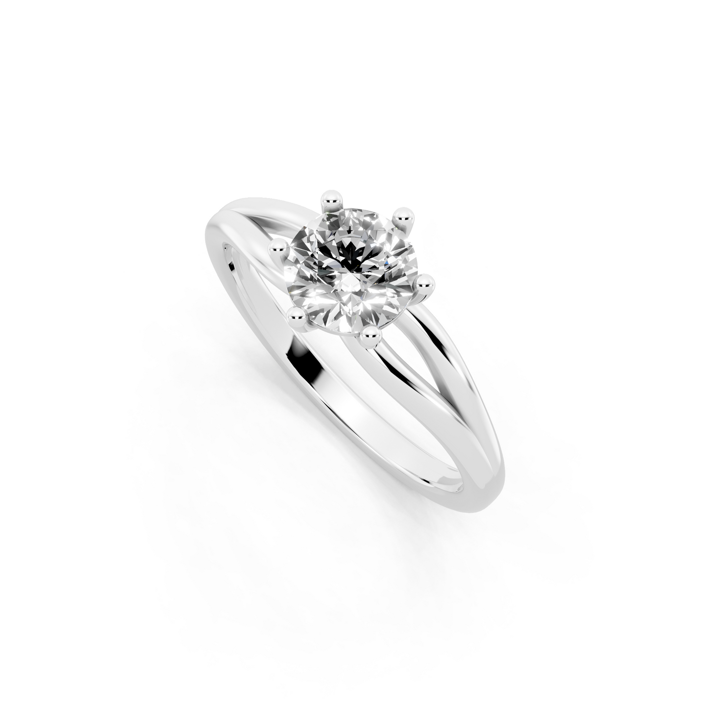 Round solitaire-inspired split-shank ring