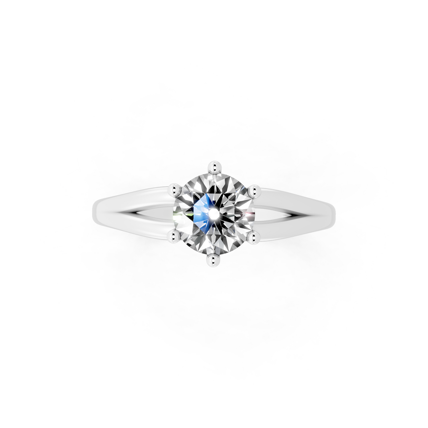 Round solitaire-inspired split-shank ring