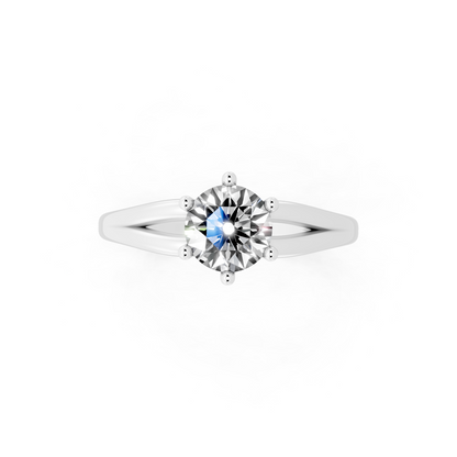 Round solitaire-inspired split-shank ring