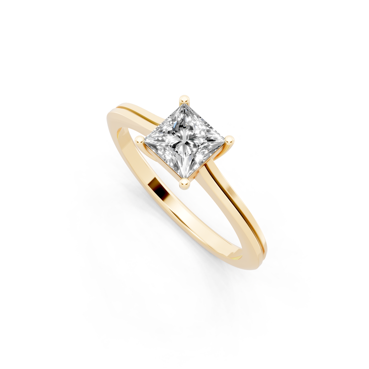 Princess solitaire-inspired cathedral ring
