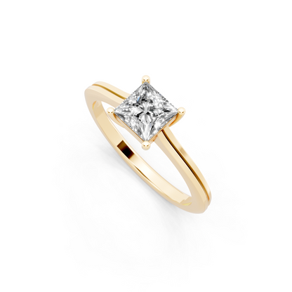 Princess solitaire-inspired cathedral ring
