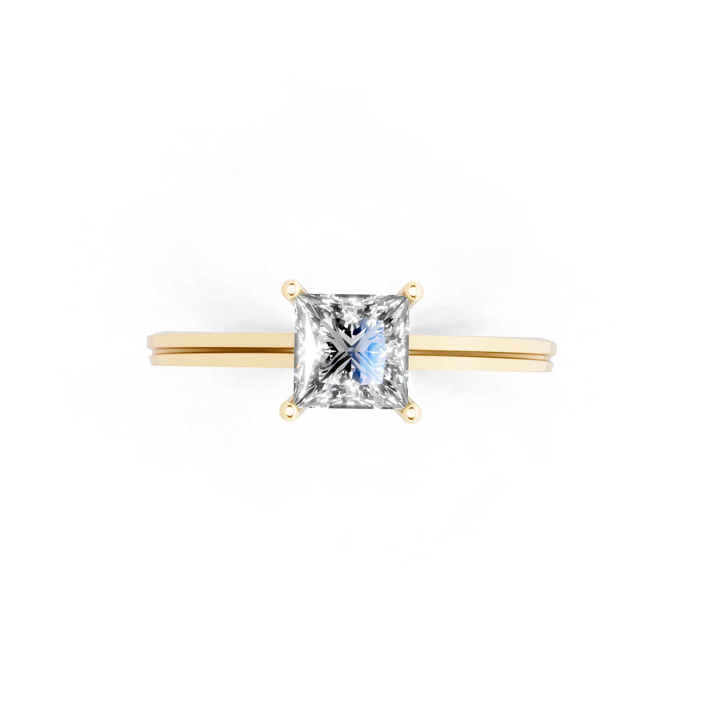 Princess solitaire-inspired cathedral ring