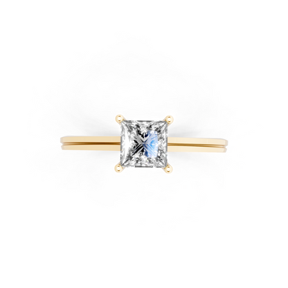 Princess solitaire-inspired cathedral ring
