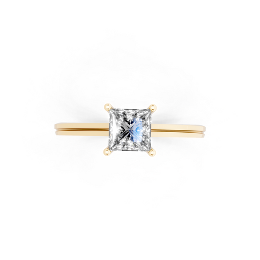 Princess solitaire-inspired cathedral ring