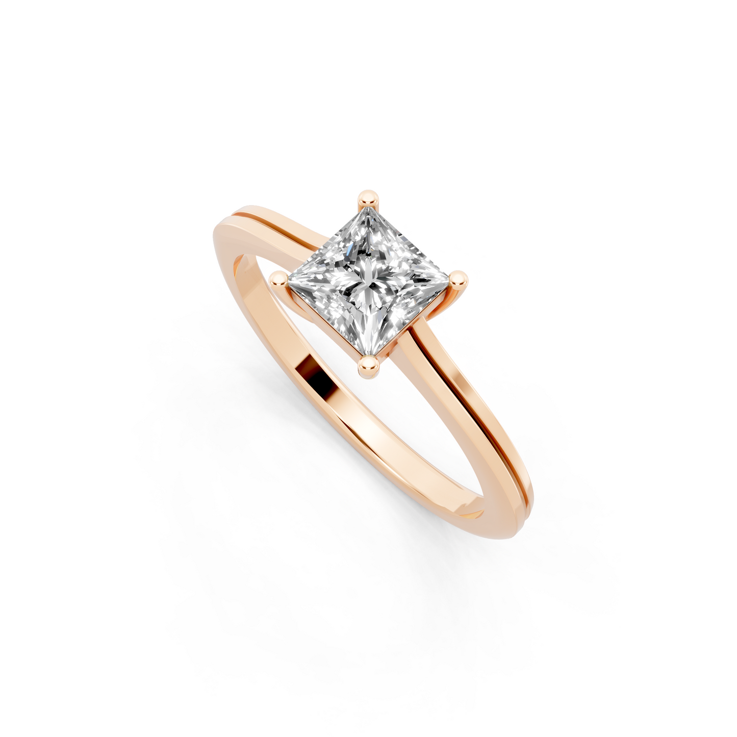Princess solitaire-inspired cathedral ring