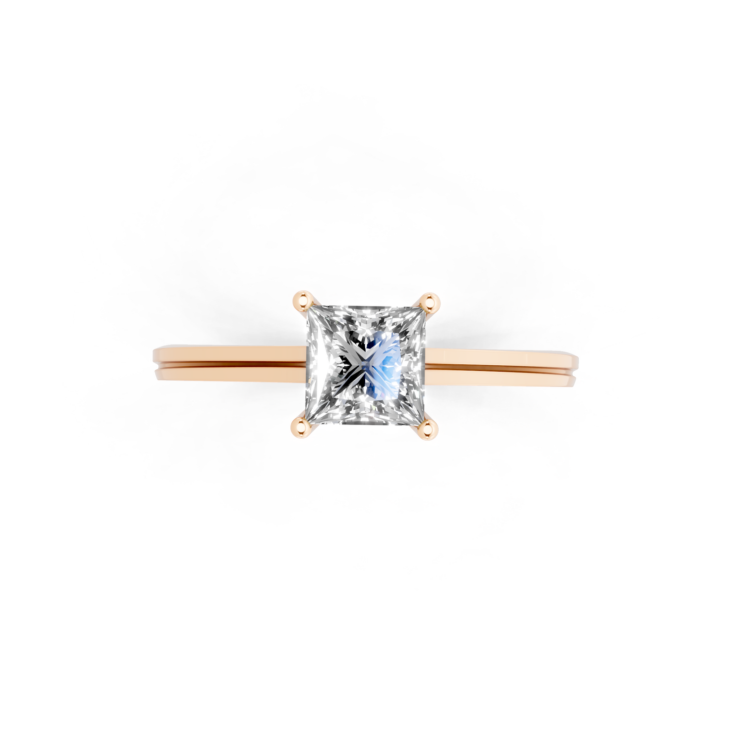 Princess solitaire-inspired cathedral ring