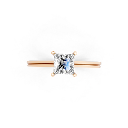 Princess solitaire-inspired cathedral ring