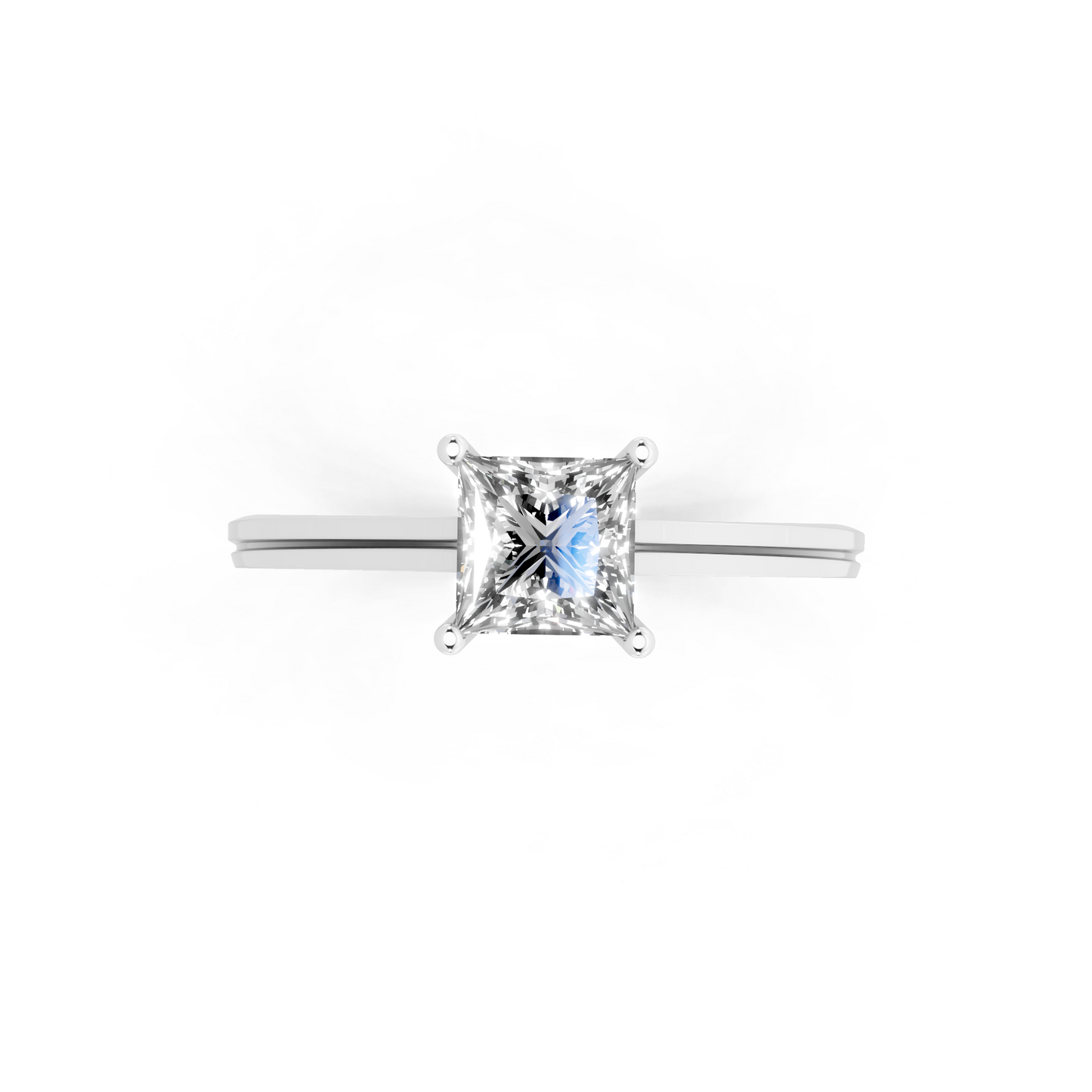 Princess solitaire-inspired cathedral ring