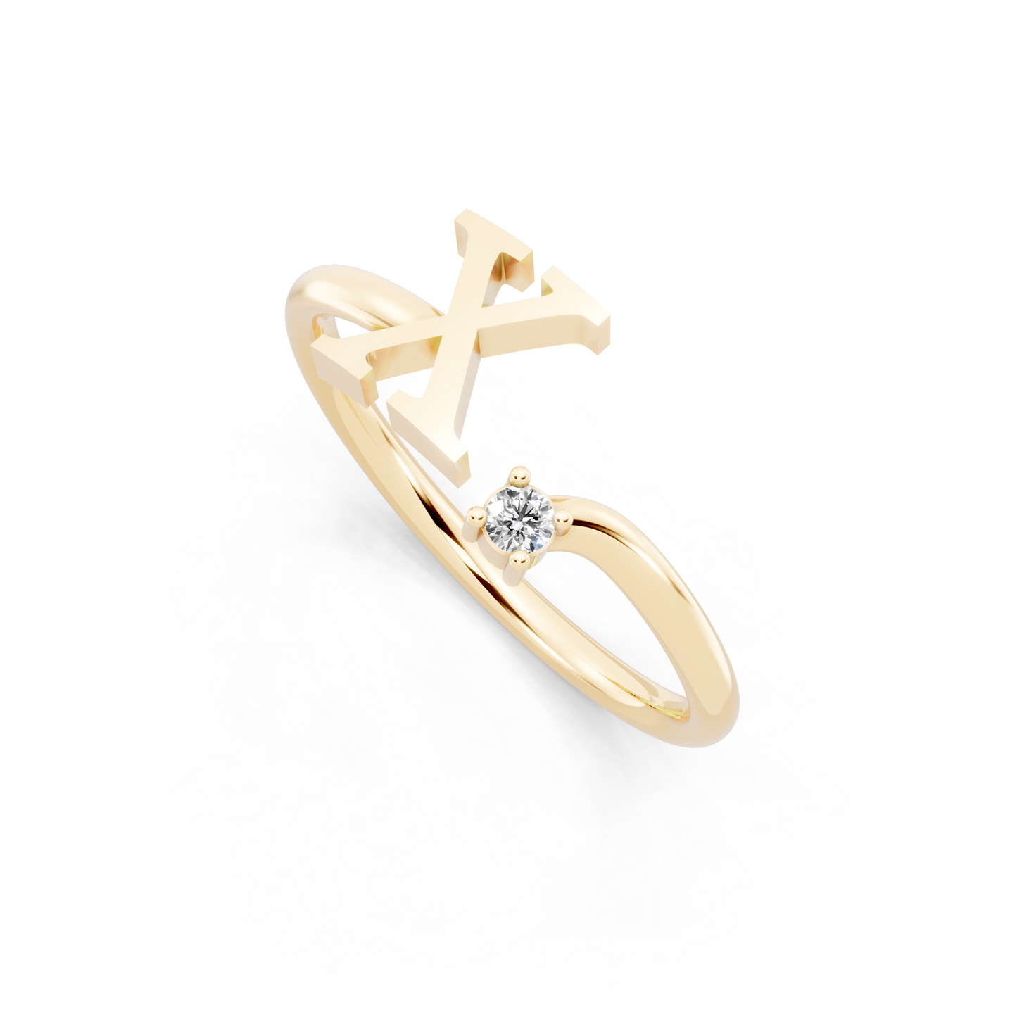 Yellow Gold Tone Initial X Open Ring - Elegant White Stone Monogram Design