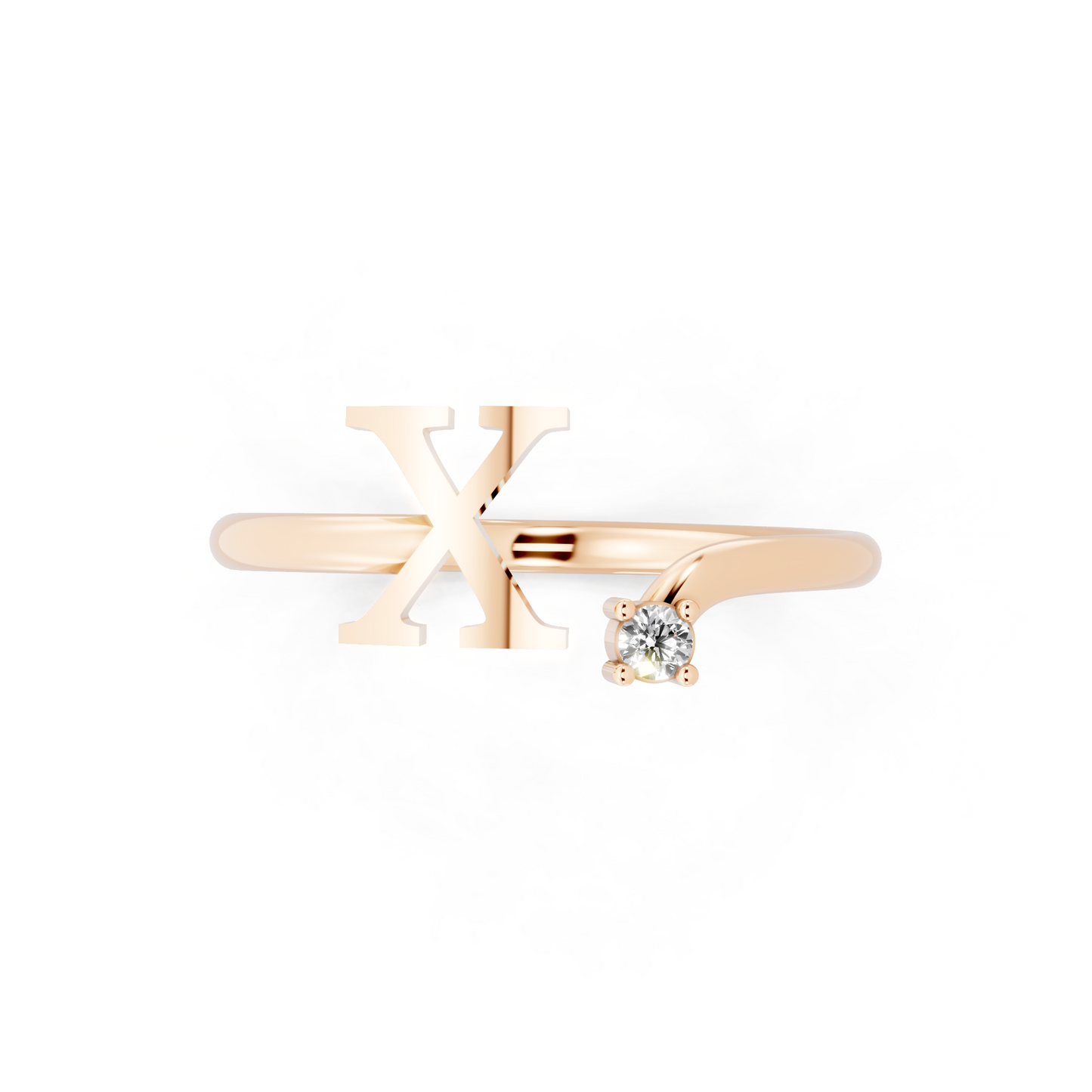 Rose Gold Tone Initial X Open Ring - Elegant White Stone Monogram Design