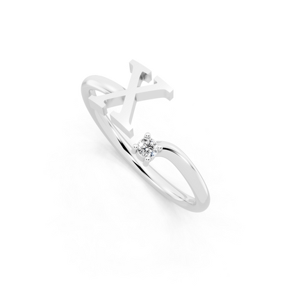 White Gold Tone Initial X Open Ring - Elegant White Stone Monogram Design