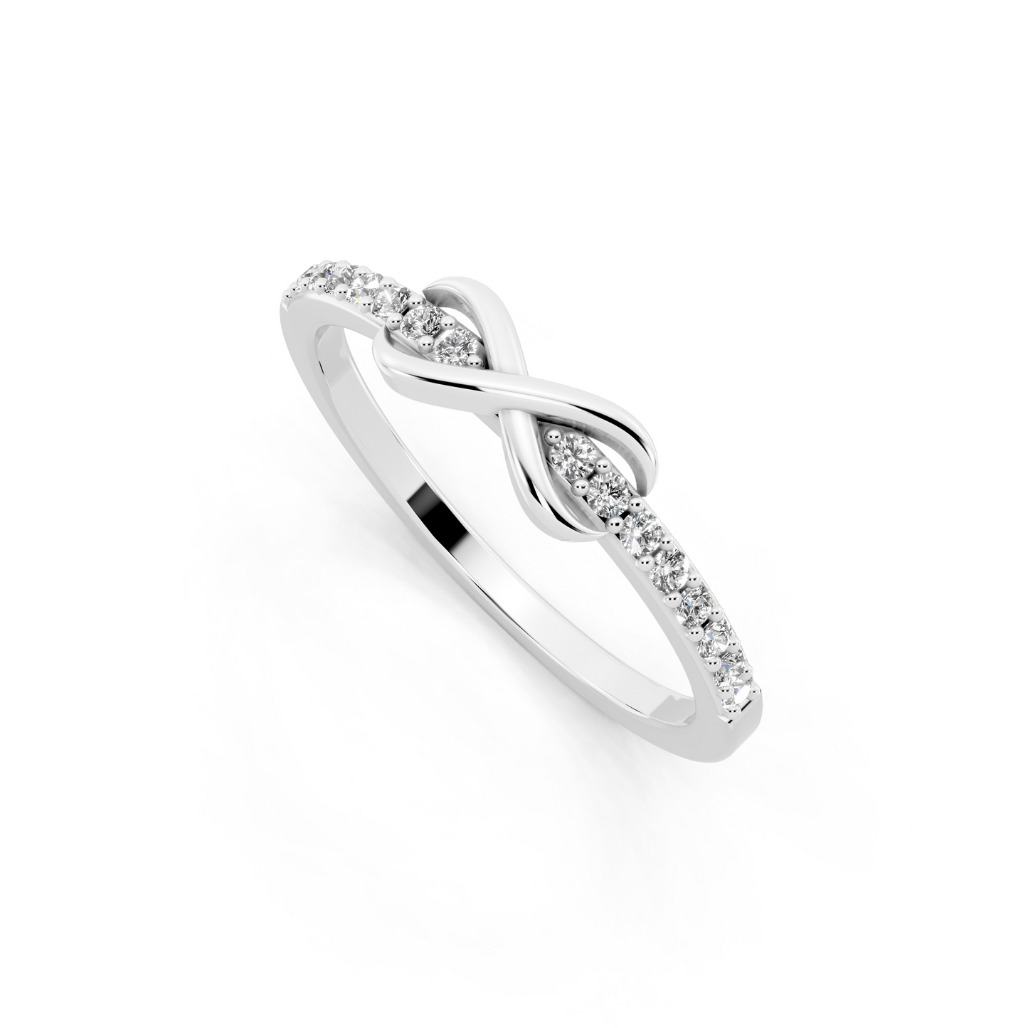 White Gold Tone Infinity Crossover Lab Grown Diamond Fashion Ring