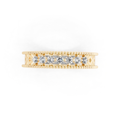 Rose Gold Navette Diamond Band Ring - Beaded Openwork Everyday Luxury Style