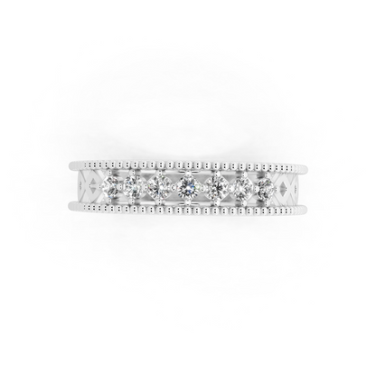 White Gold Navette Diamond Band Ring - Beaded Openwork Everyday Luxury Style
