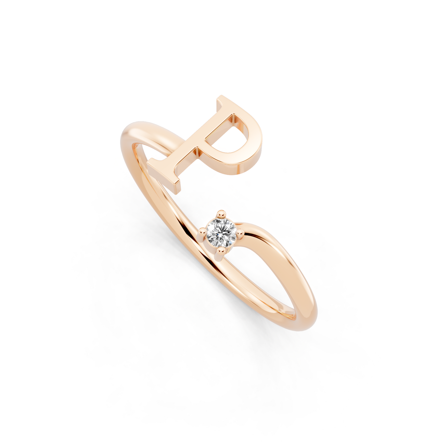 Modern Rose Gold Tone Letter P Statement Ring with Refined White Stone Accent