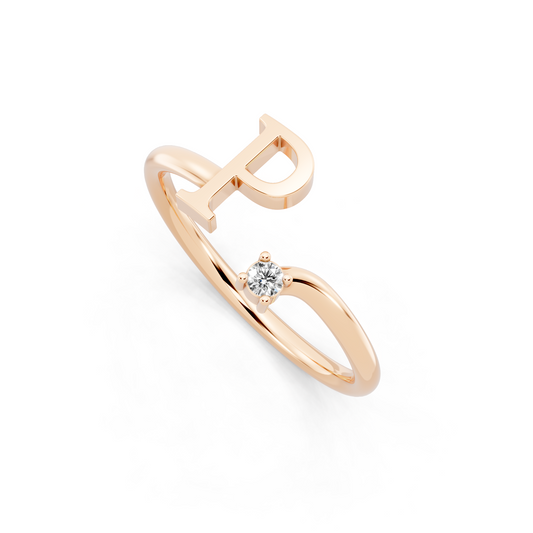 Modern Rose Gold Tone Letter P Statement Ring with Refined White Stone Accent