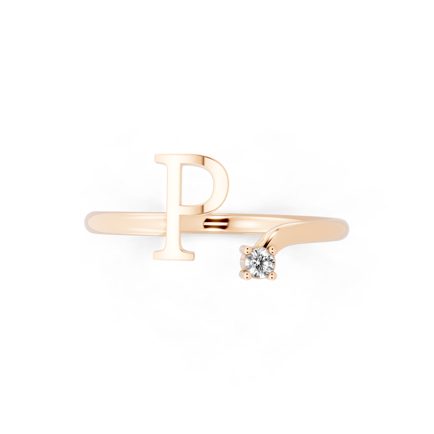 Modern Rose Gold Tone Letter P Statement Ring with Refined White Stone Accent