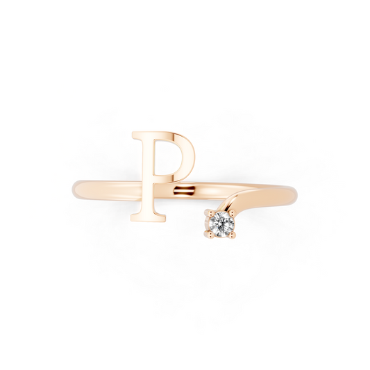 Modern Rose Gold Tone Letter P Statement Ring with Refined White Stone Accent