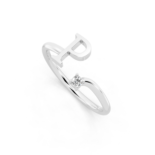 Modern White Gold Tone Letter P Statement Ring with Refined White Stone Accent
