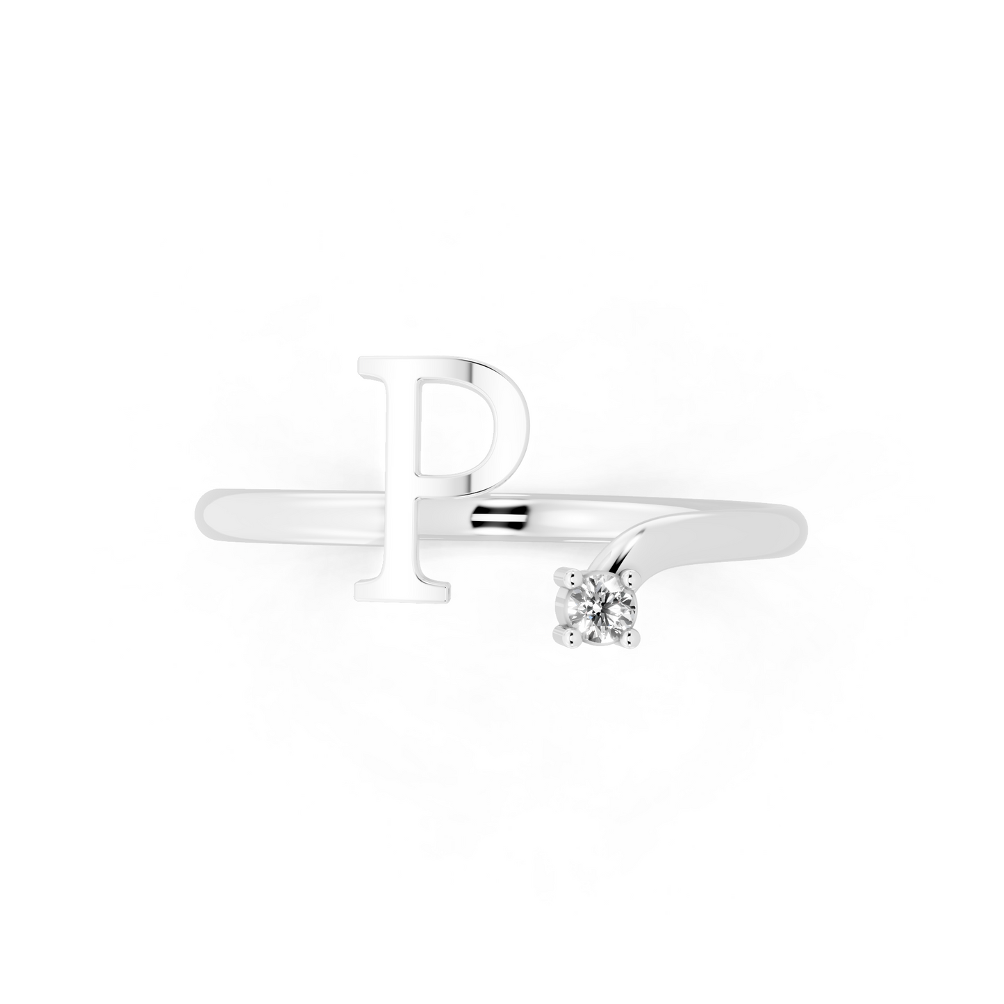 Modern White Gold Tone Letter P Statement Ring with Refined White Stone Accent