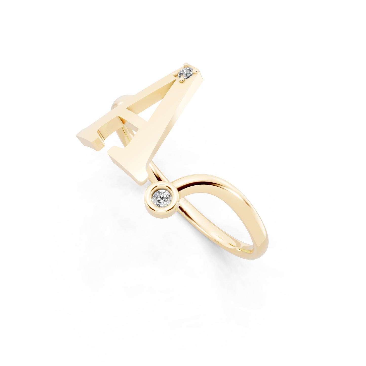 Yellow Gold Tone Initial A Ring - Elegant Monogram Design with Round White Brilliance