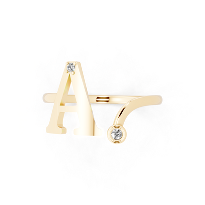 Yellow Gold Tone Initial A Ring - Elegant Monogram Design with Round White Brilliance