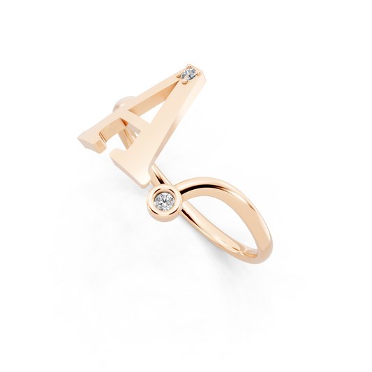 Rose Gold Tone Initial A Ring - Elegant Monogram Design with Round White Brilliance