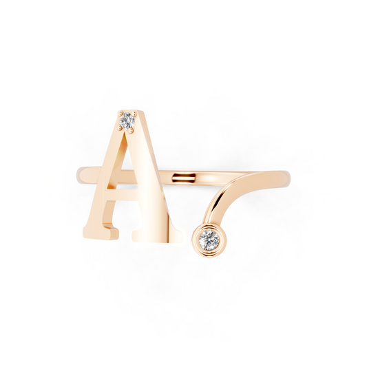 Rose Gold Tone Initial A Ring - Elegant Monogram Design with Round White Brilliance